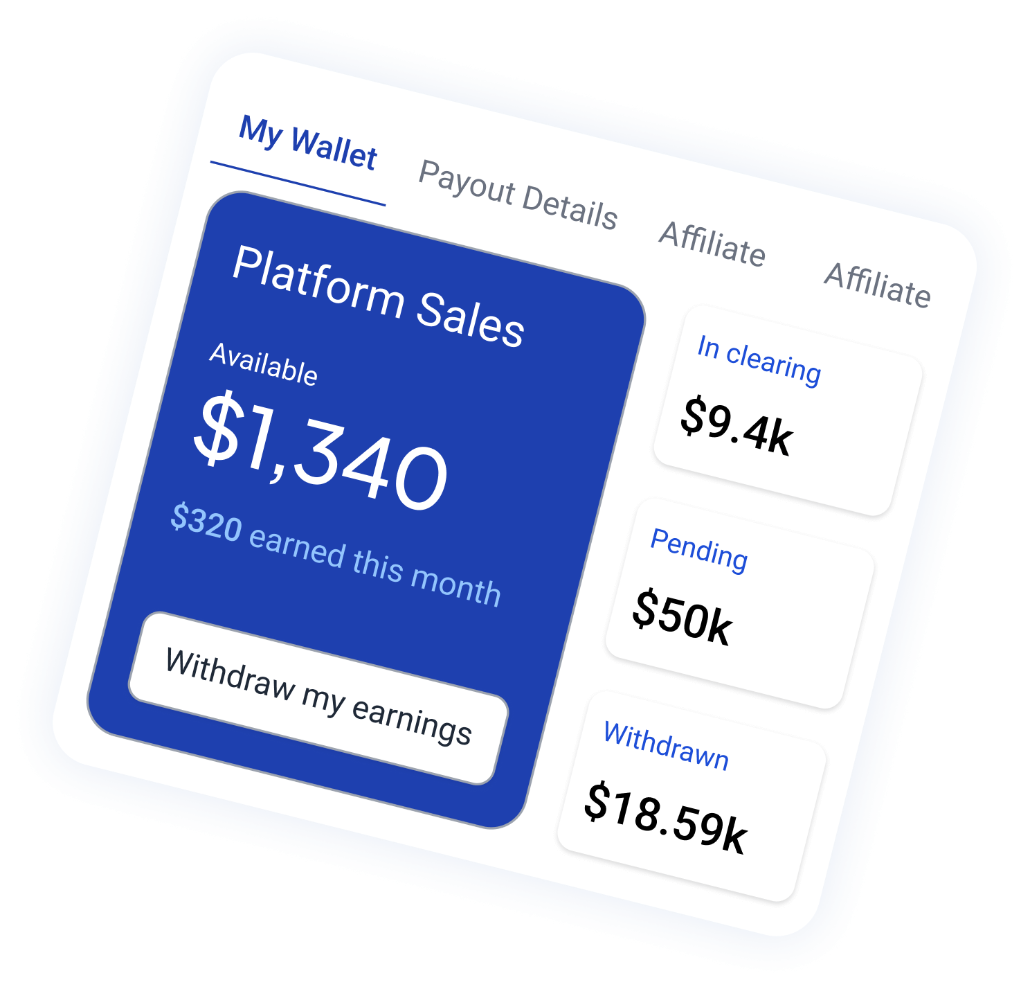 Wallet and platform sales summary card